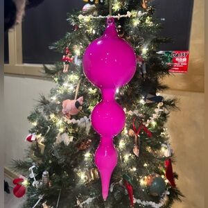 11" Jim Marvin Fuchsia Bubblegum Hand Blown Glass Finial Christmas Ornament